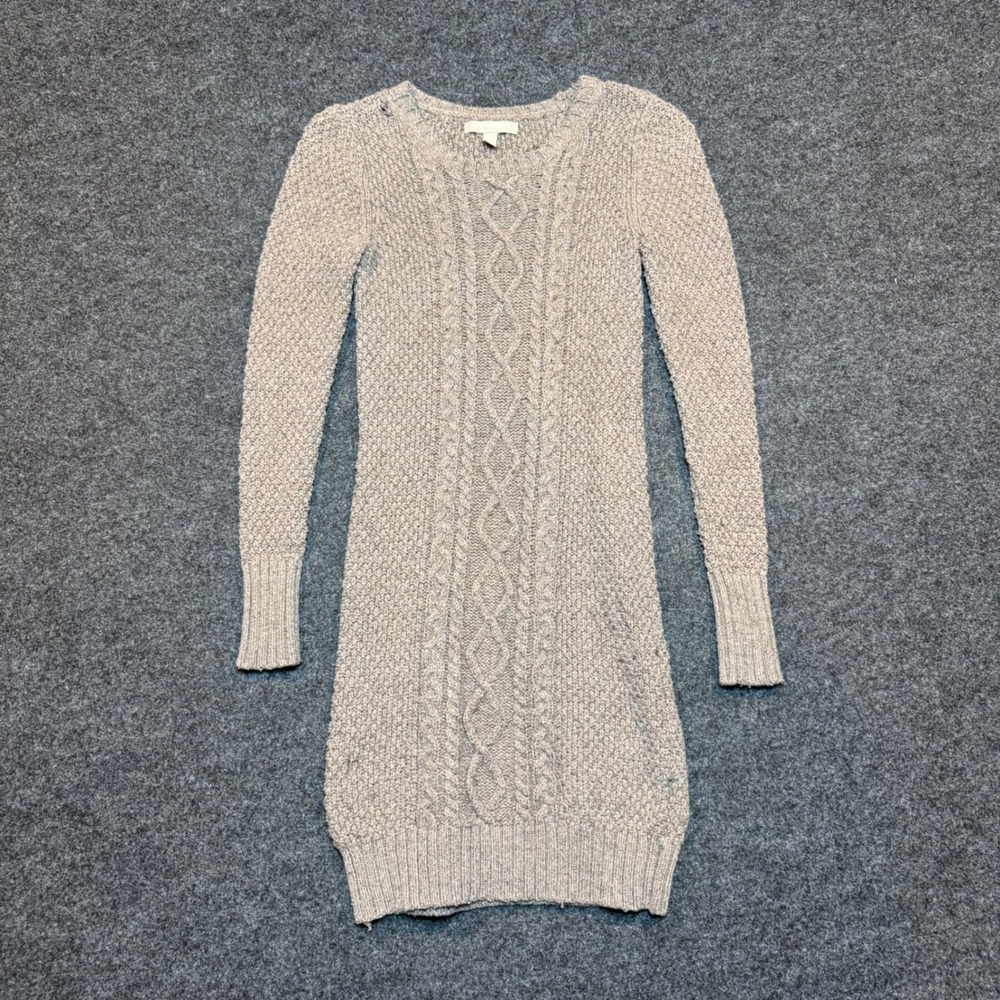 Banana Republic Petite XXS Taupe Cable Knit Sweater Dress Long Sleeve Mini